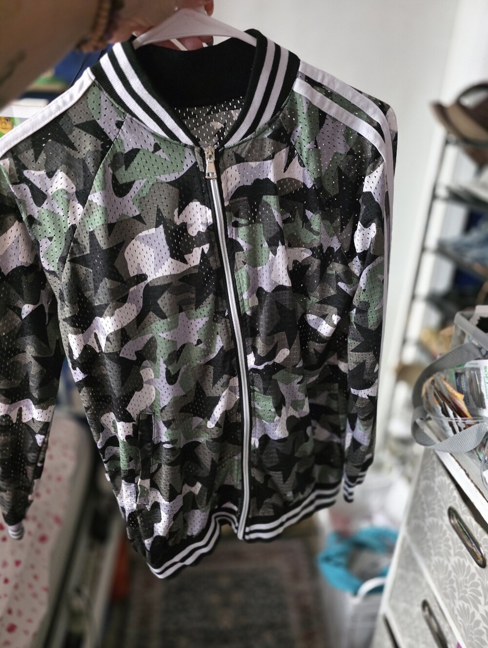 Kids Camo Zip-Up Bomber Jacket - Green/Black